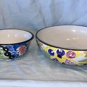 Favanol Portugal Hand Painted Martinique Pattern Ceramic Mixing Bowls 2- 10”& 6”